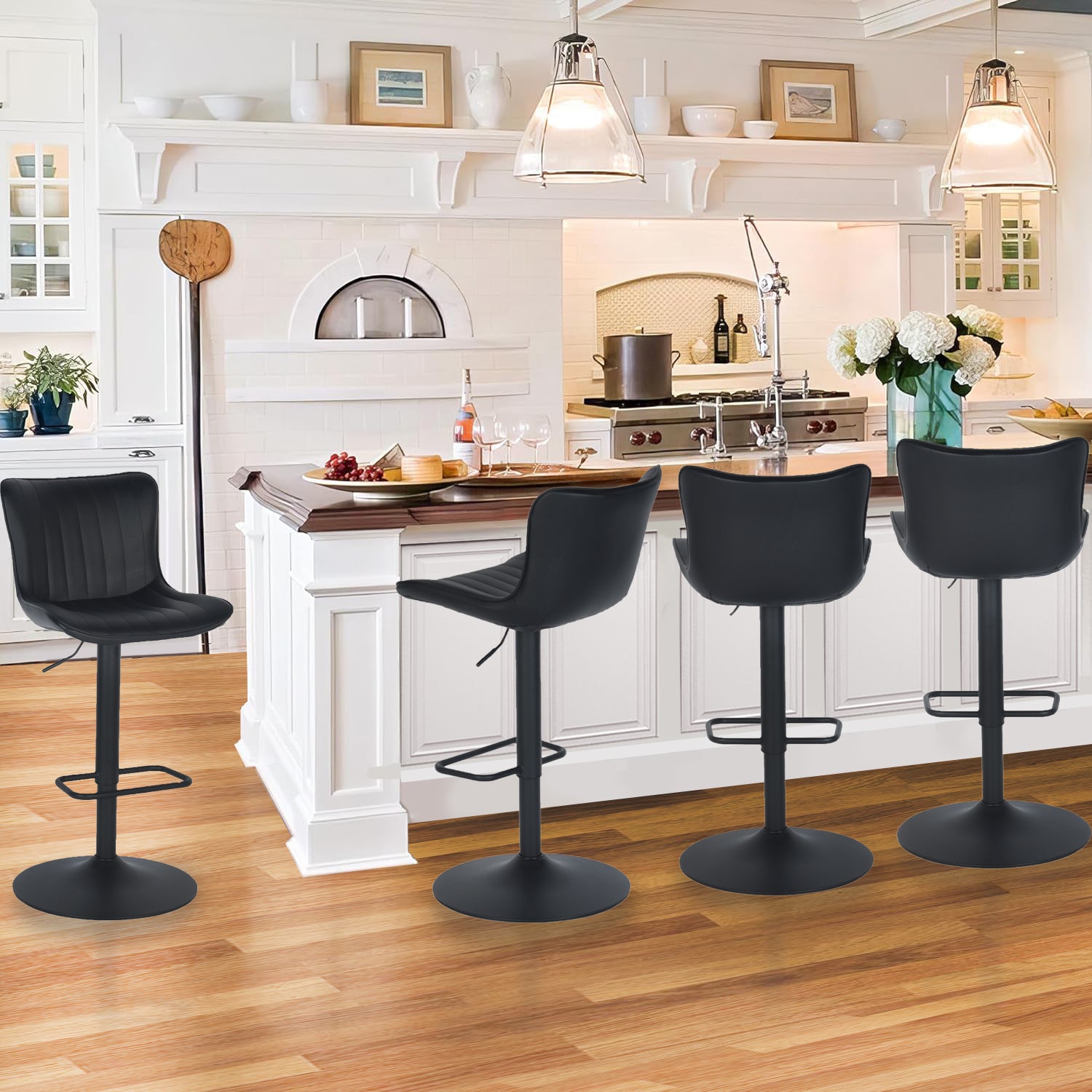 Juego de 2 Taburetes de Bar Ajustables y Giratorios Negro