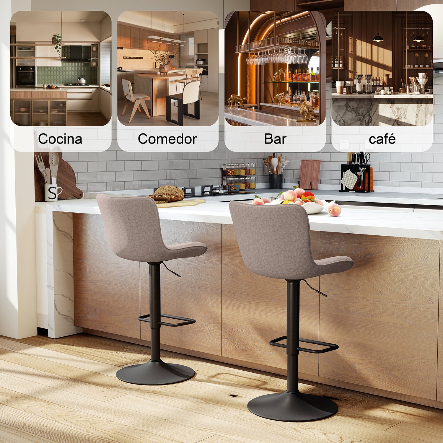 Taburetes de Bar Giratorios Ajustables Juego de 2 Piezas (Beige)