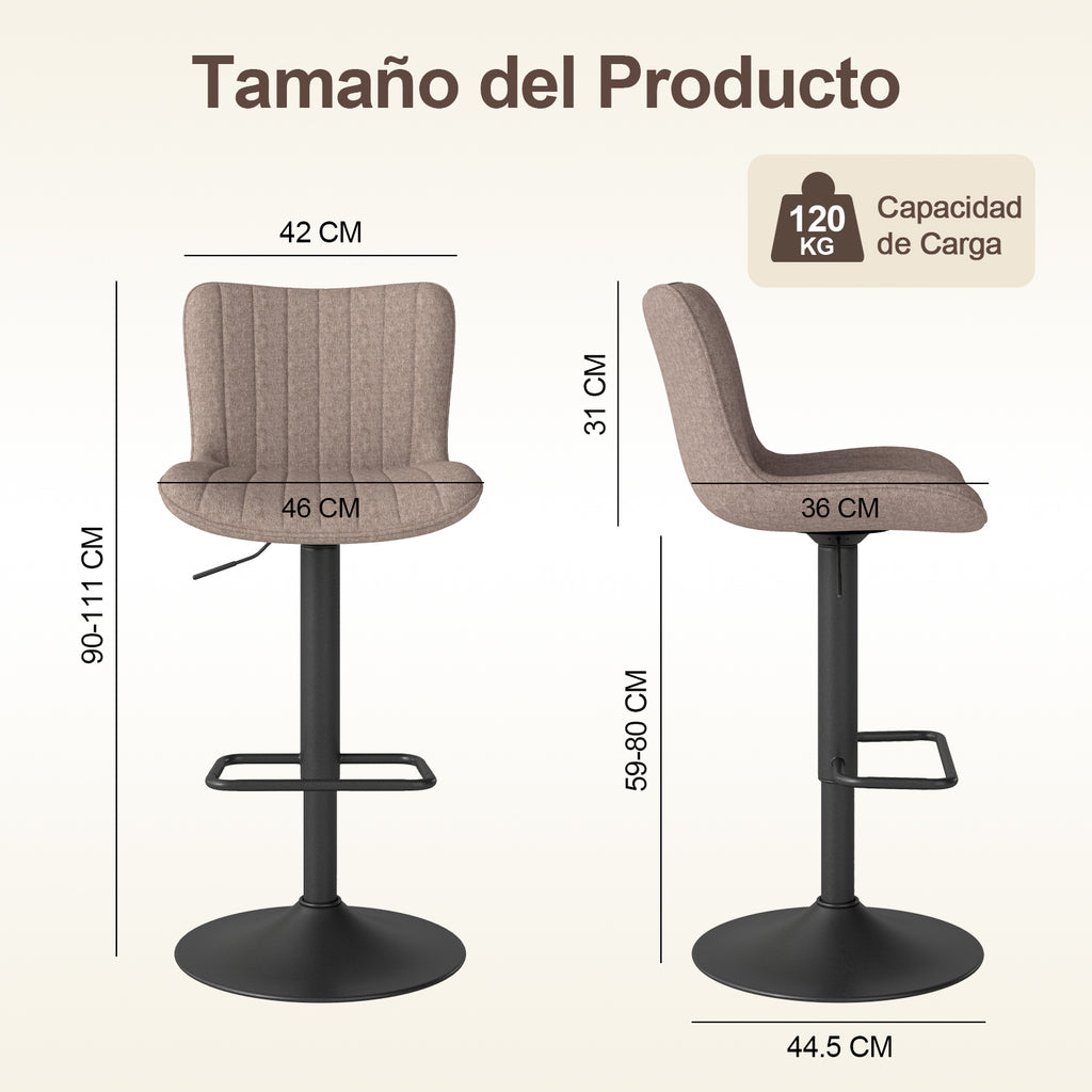 Taburetes de Bar Giratorios Ajustables Juego de 2 Piezas (Beige)