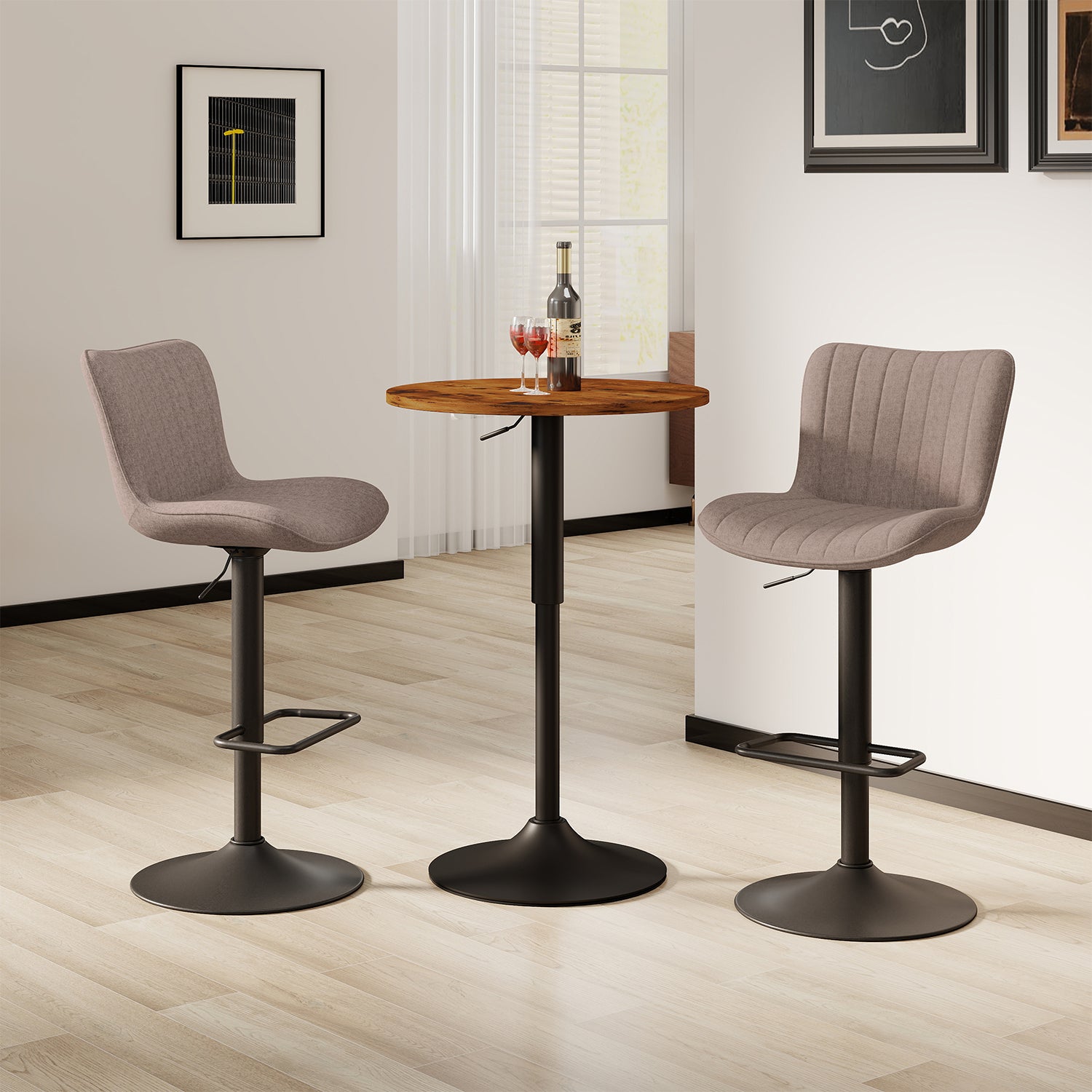 Taburetes de Bar Giratorios Ajustables Juego de 2 Piezas (Beige)