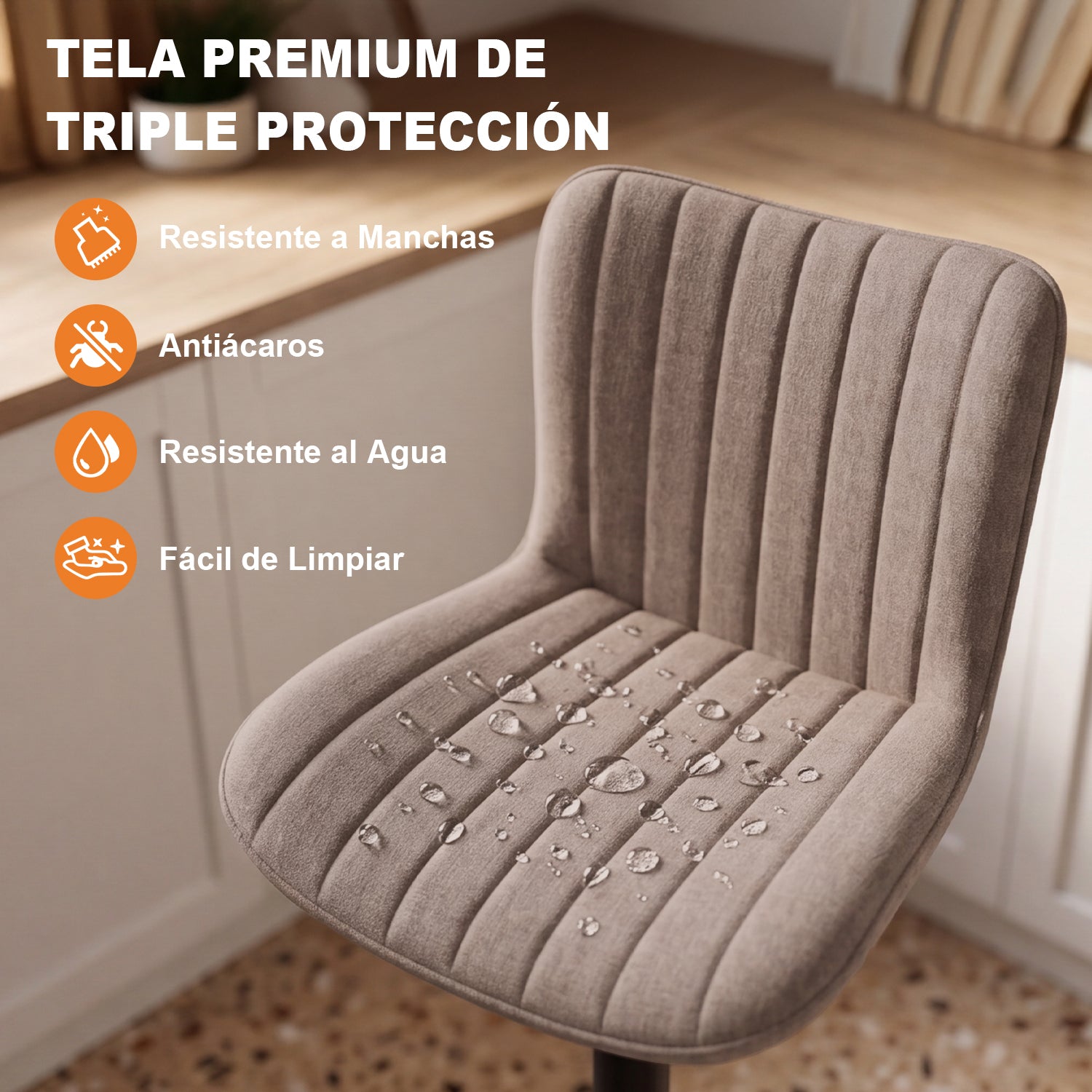 Taburetes de Bar Giratorios Ajustables Juego de 2 Piezas (Beige)