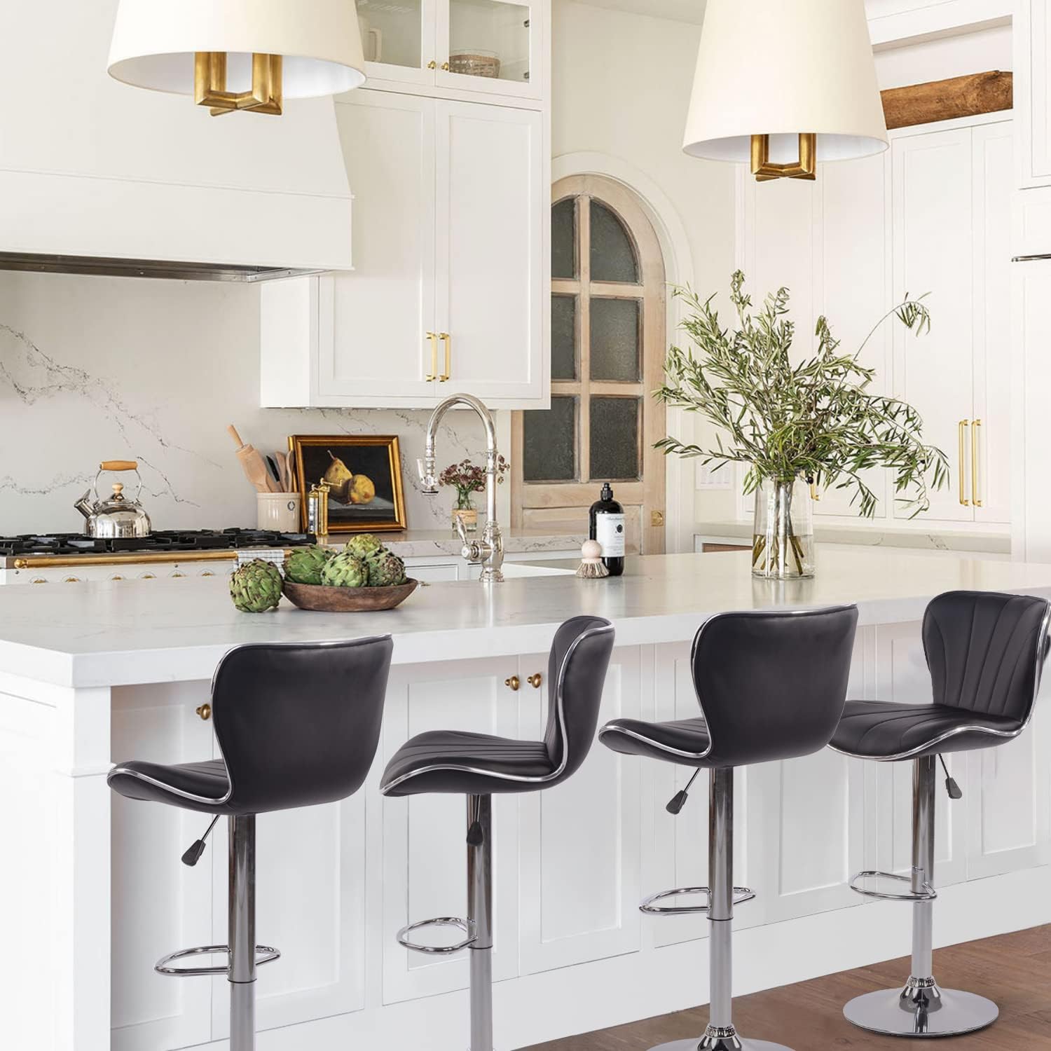 Taburetes de Bar Vintage de 2 Piezas Altura Ajustable Negro