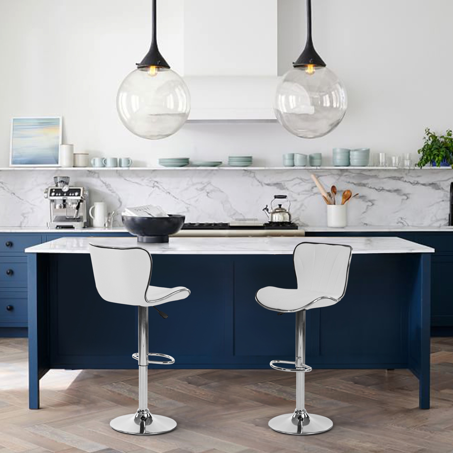 Taburetes de Bar Vintage de 2 Piezas Altura Ajustable Blanco