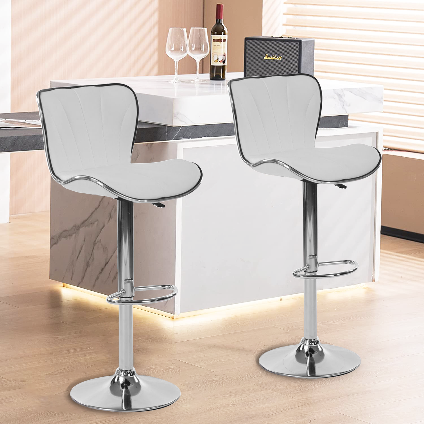 Taburetes de Bar Vintage de 2 Piezas Altura Ajustable Blanco