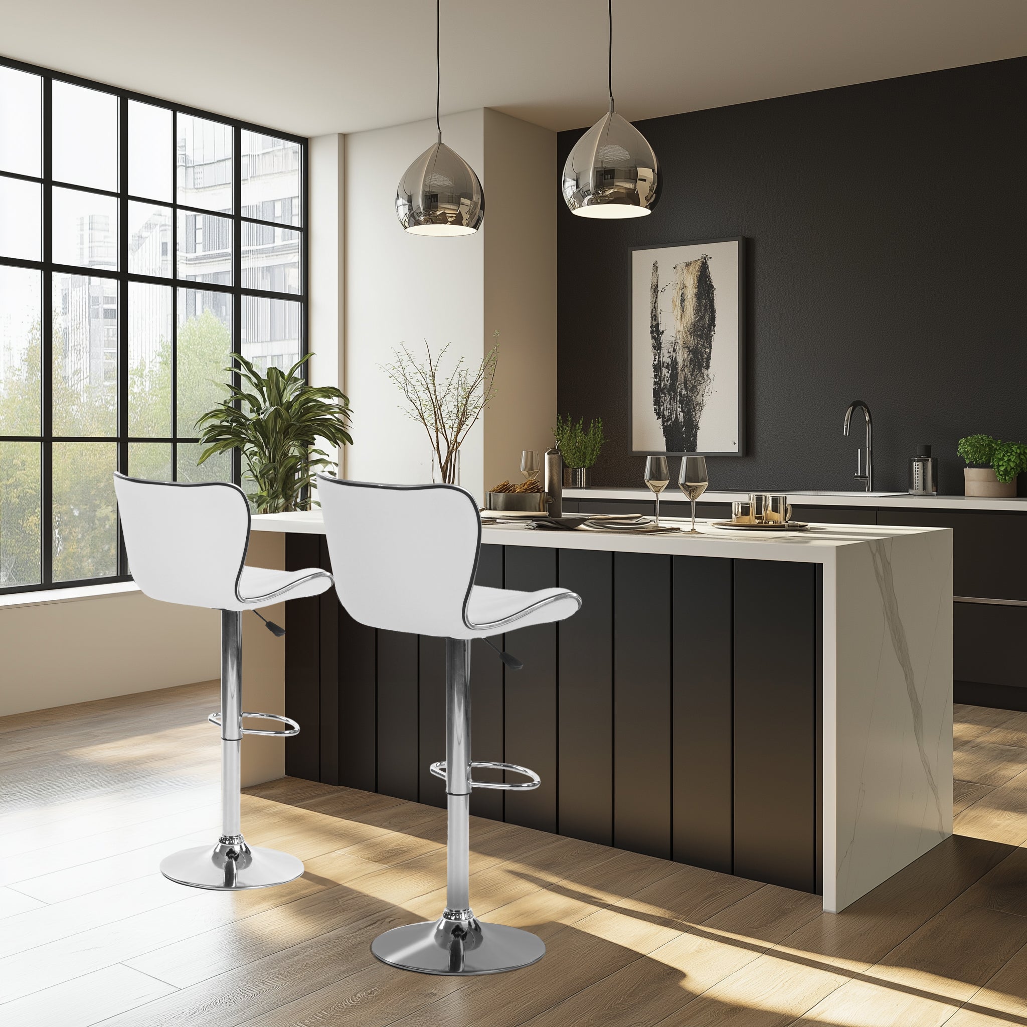 Taburetes de Bar Vintage de 2 Piezas Altura Ajustable Blanco