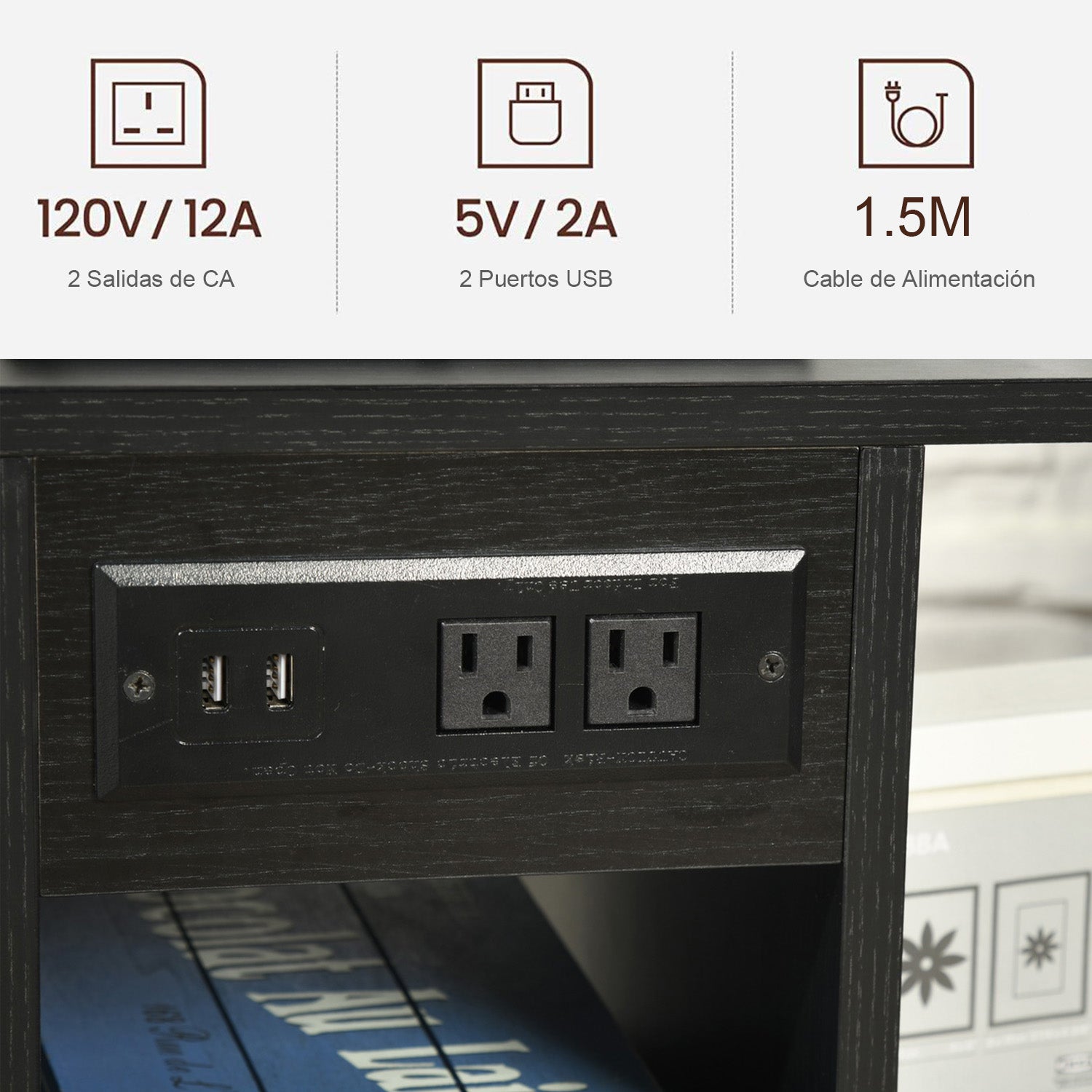 Mesita de Noche con Ruedas y Almacenamiento con Ruedas Bloqueables y Puerto USB Negro