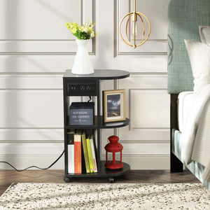 Mesita de Noche con Ruedas y Almacenamiento con Ruedas Bloqueables y Puerto USB Negro