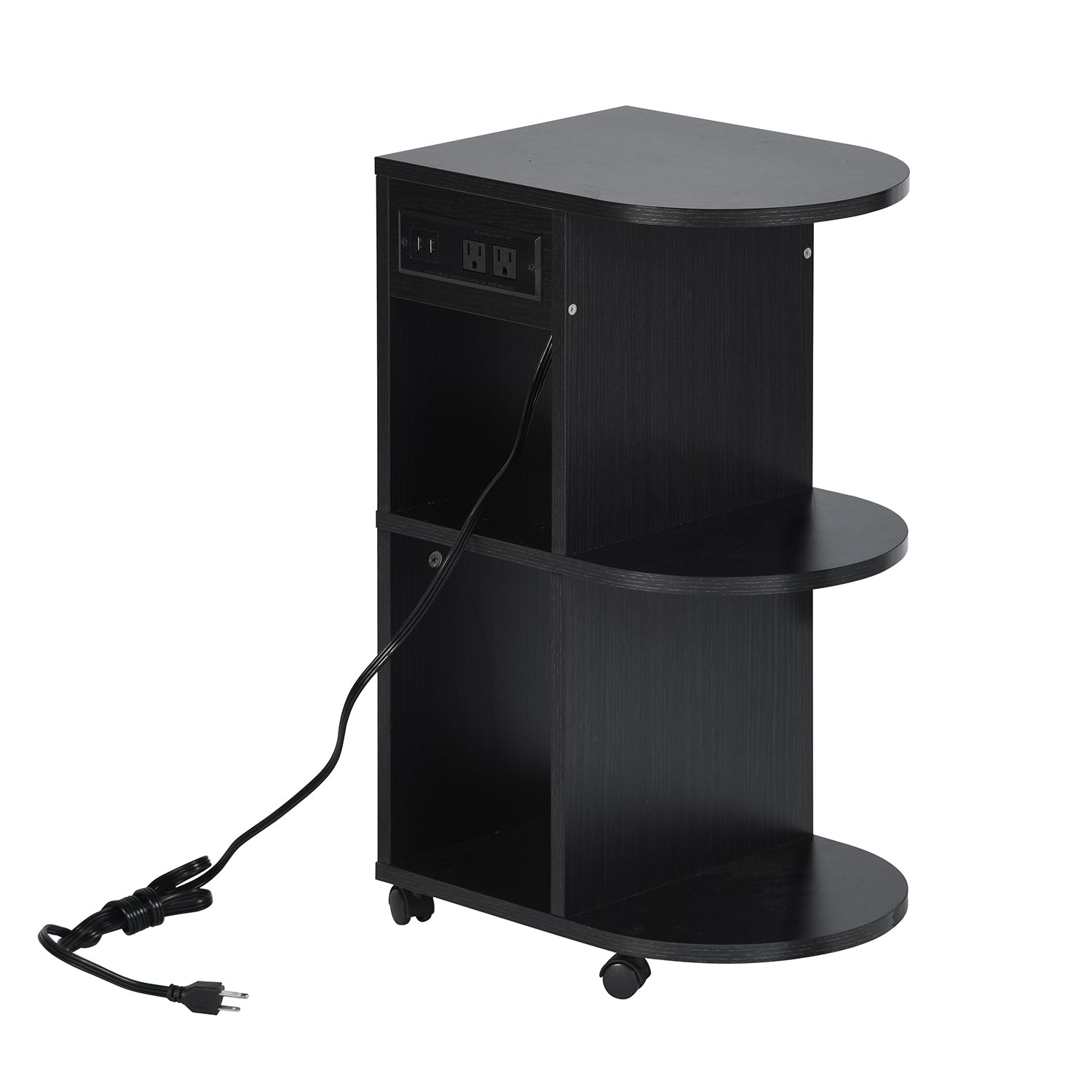 Mesita de Noche con Ruedas y Almacenamiento con Ruedas Bloqueables y Puerto USB Negro