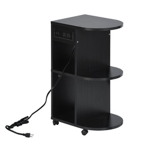 Mesita de Noche con Ruedas y Almacenamiento con Ruedas Bloqueables y Puerto USB Negro