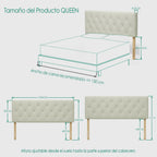 Cabecera de Cama Queen Tapizada con Altura Ajustable Patas de Madera Acolchada (Beige)