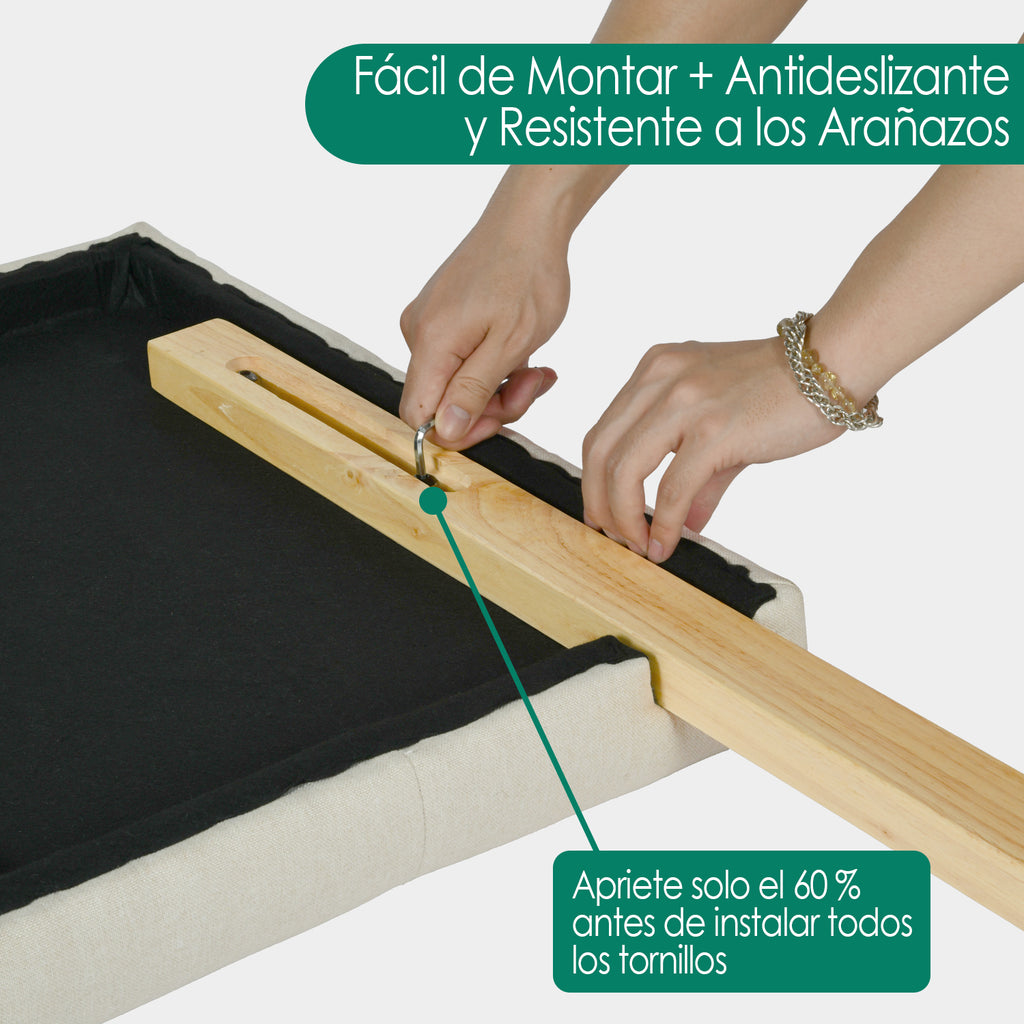 Cabecera de Cama Queen Tapizada con Altura Ajustable Patas de Madera Acolchada (Beige)