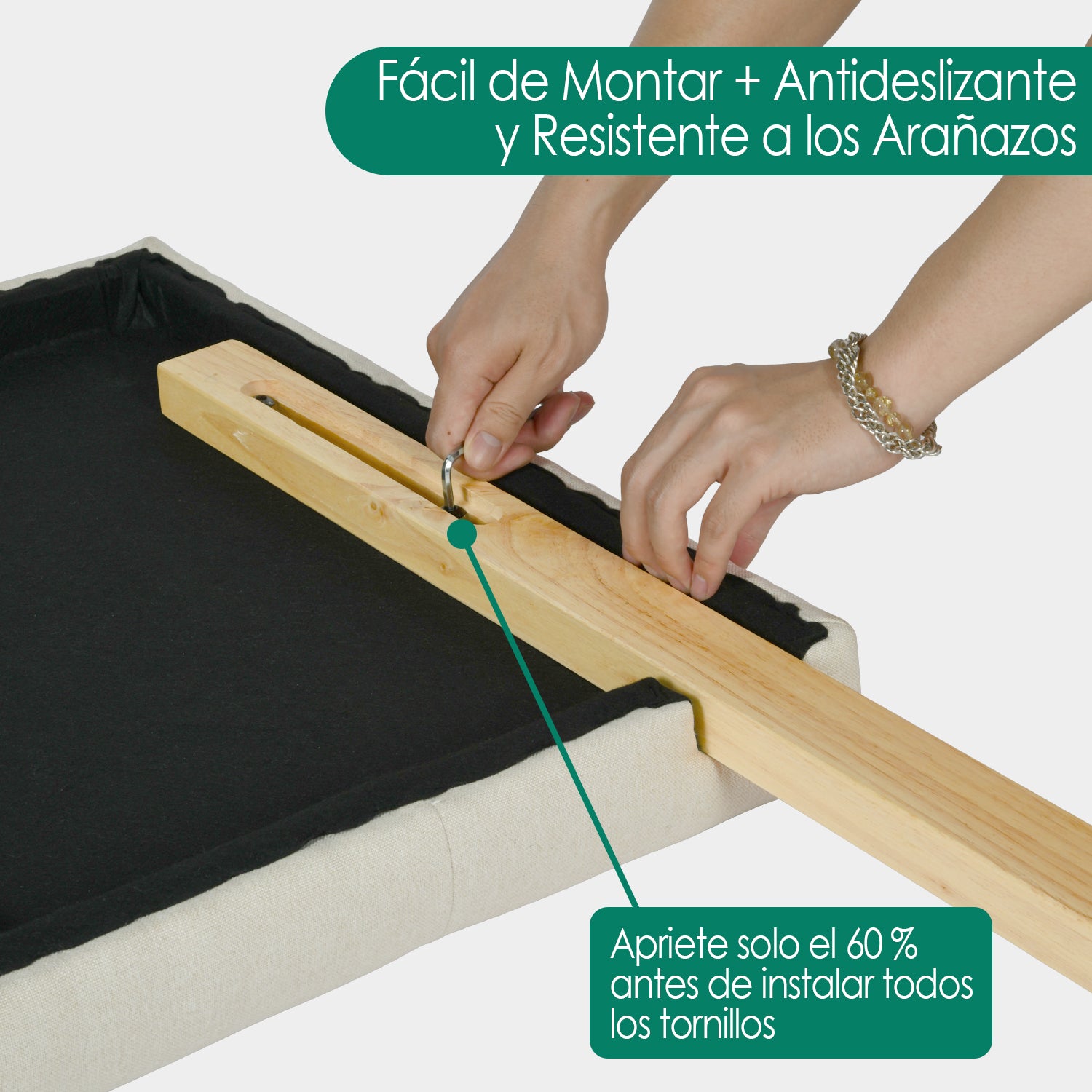 Cabecera de Cama Queen Tapizada con Altura Ajustable Patas de Madera Acolchada (Beige)