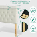 Cabecera de Cama Queen Tapizada con Altura Ajustable Patas de Madera Acolchada (Beige)