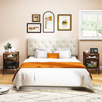 Cabecera de Cama Queen Tapizada con Altura Ajustable Patas de Madera Acolchada (Beige)