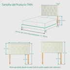 Cabecera de Cama Twin Tapizada con Altura Ajustable Patas de Madera Acolchada (Beige)