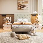 Cabecera de Cama Twin Tapizada con Altura Ajustable Patas de Madera Acolchada (Beige)