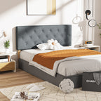 Cabecera de Cama Queen Tapizada con Altura Ajustable Patas de Madera Acolchada (Gris)