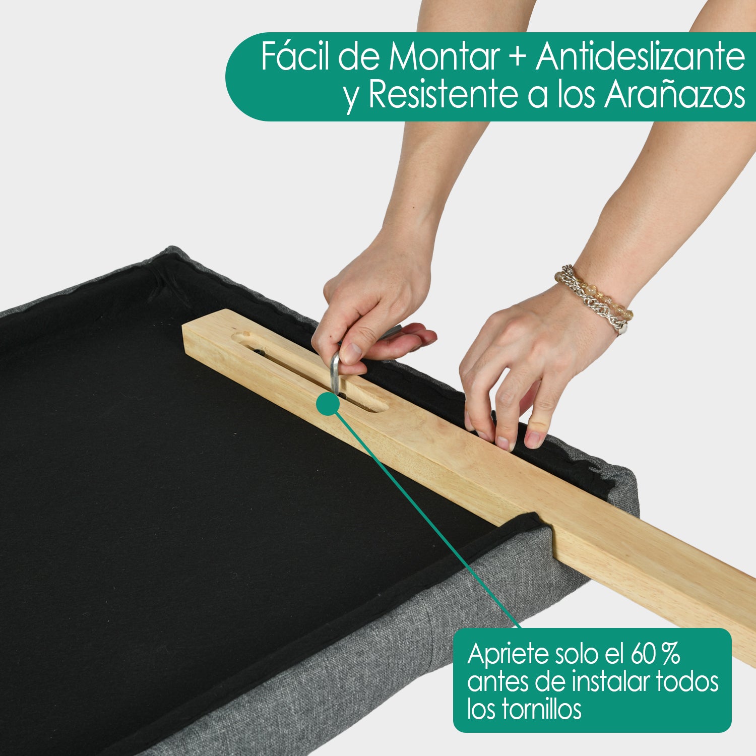 Cabecera de Cama Queen Tapizada con Altura Ajustable Patas de Madera Acolchada (Gris)