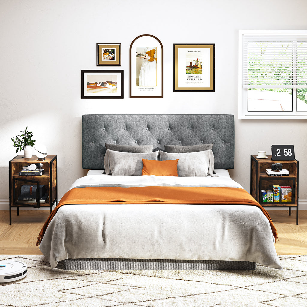 Cabecera de Cama Queen Tapizada con Altura Ajustable Patas de Madera Acolchada (Gris)