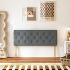 Cabecera de Cama Queen Tapizada con Altura Ajustable Patas de Madera Acolchada (Gris)