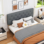 Cabecera de Cama Queen Tapizada con Altura Ajustable Patas de Madera Acolchada (Gris)