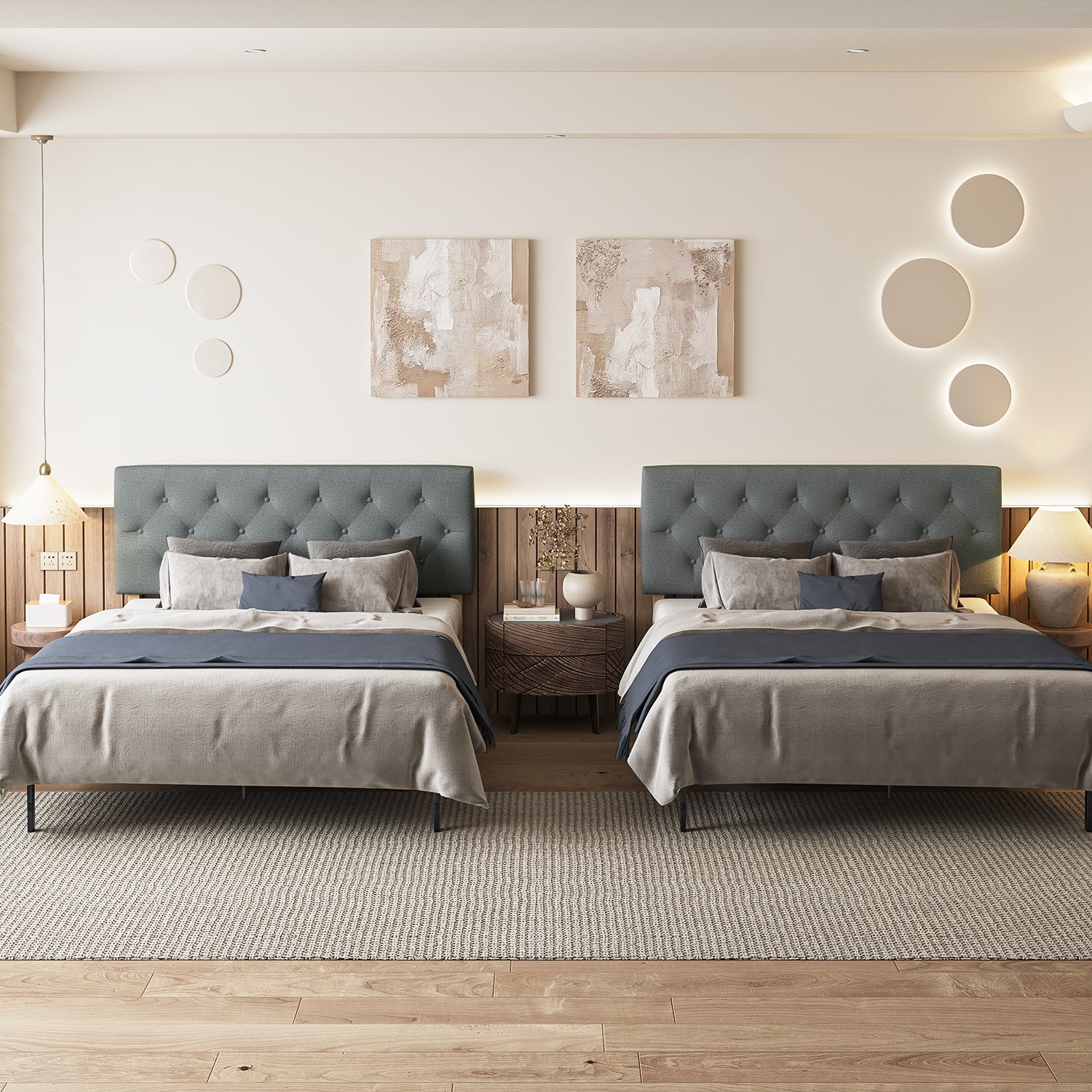 Cabecera de Cama Queen Tapizada con Altura Ajustable Patas de Madera Acolchada (Gris)