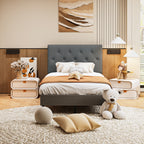 Cabecera de Cama Twin Tapizada con Altura Ajustable Patas de Madera Acolchada (Gris)