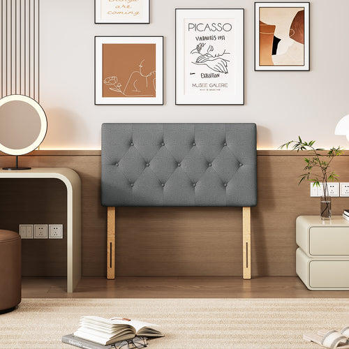 Cabecera de Cama Twin Tapizada con Altura Ajustable Patas de Madera Acolchada (Gris)