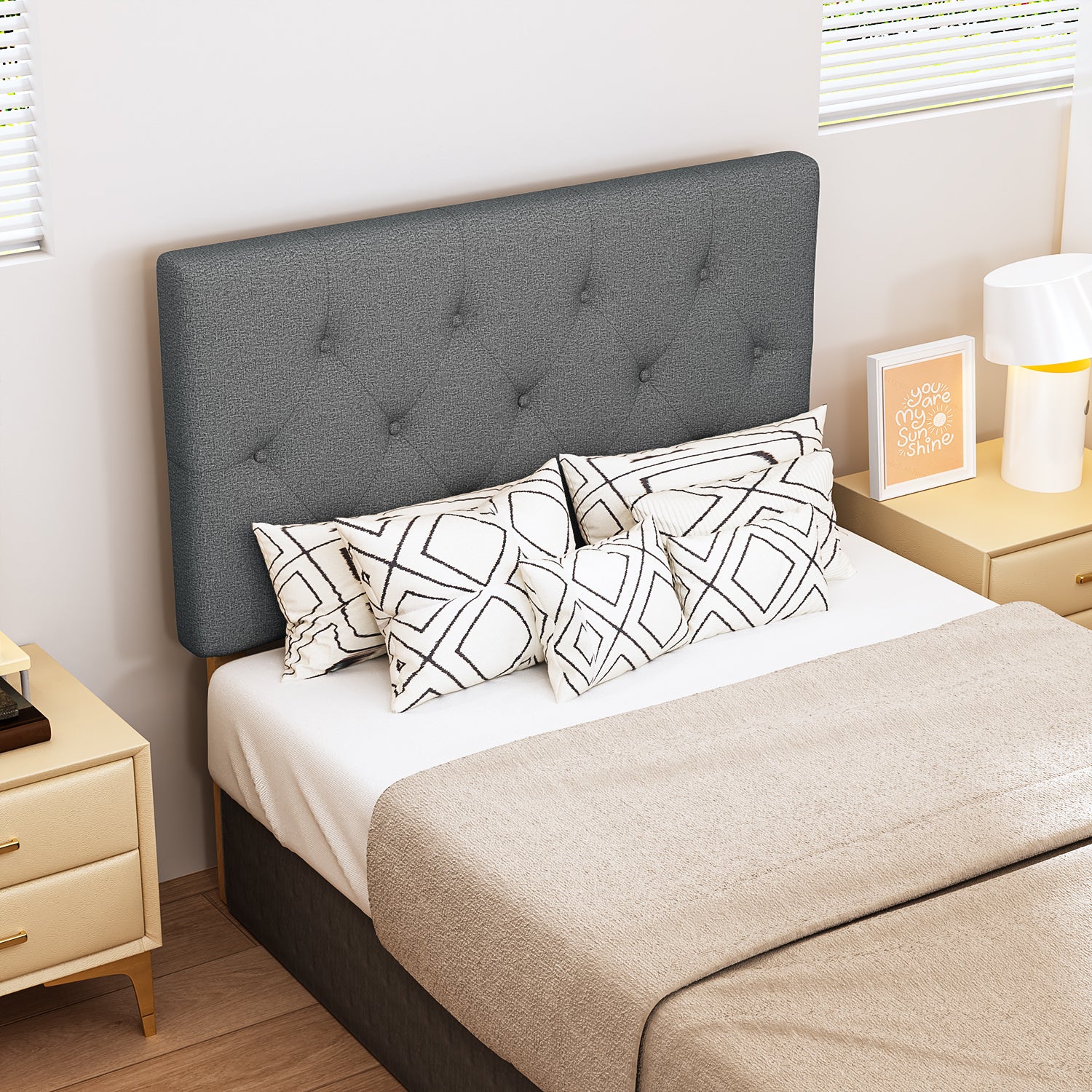 Cabecera de Cama Twin Tapizada con Altura Ajustable Patas de Madera Acolchada (Gris)