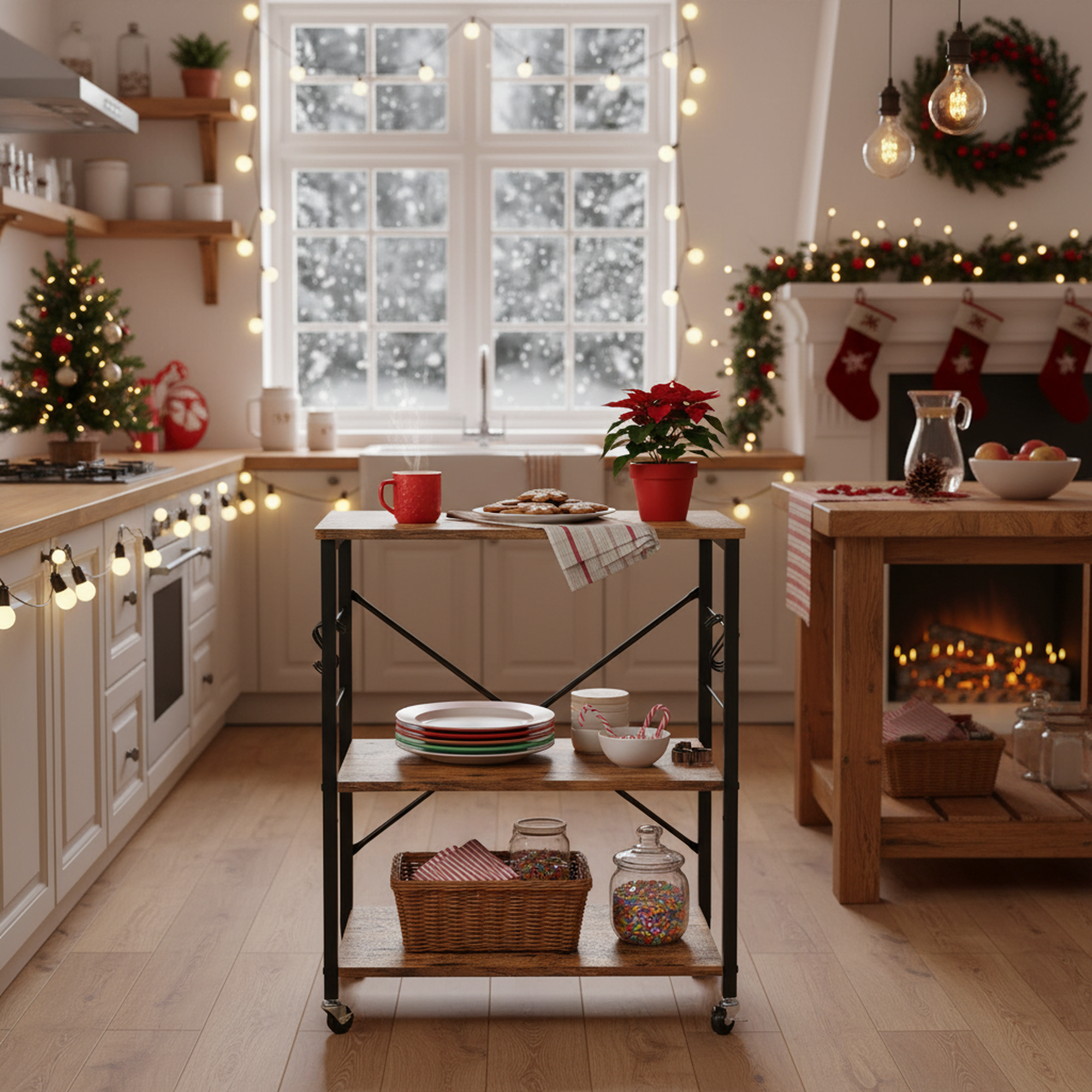 Carrito de Almacenamiento Multiusos de Tres Capas Ruedas Universales con Frenos Vintage