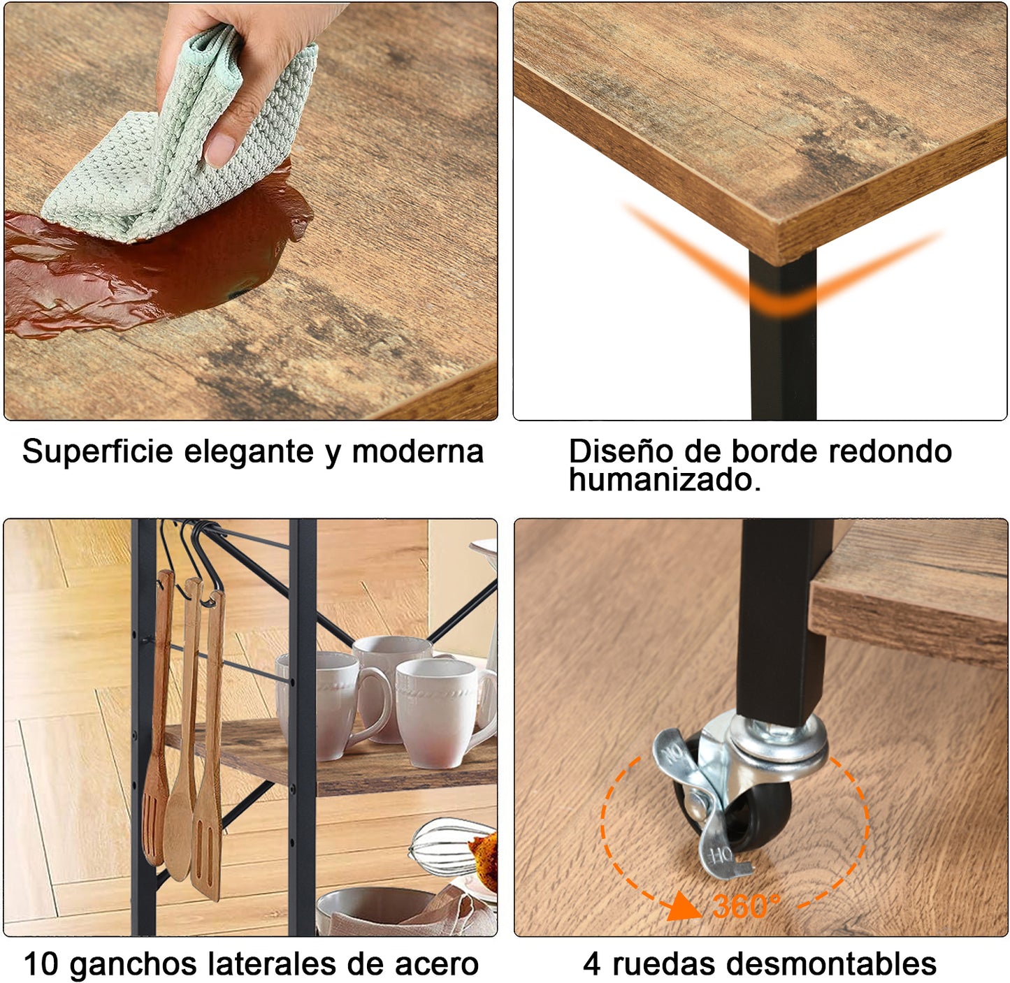 Carrito de Almacenamiento Multiusos de Tres Capas Ruedas Universales con Frenos Vintage