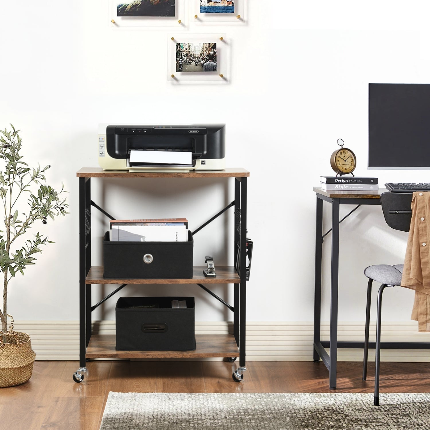 Carrito de Almacenamiento Multiusos de Tres Capas Ruedas Universales con Frenos Vintage