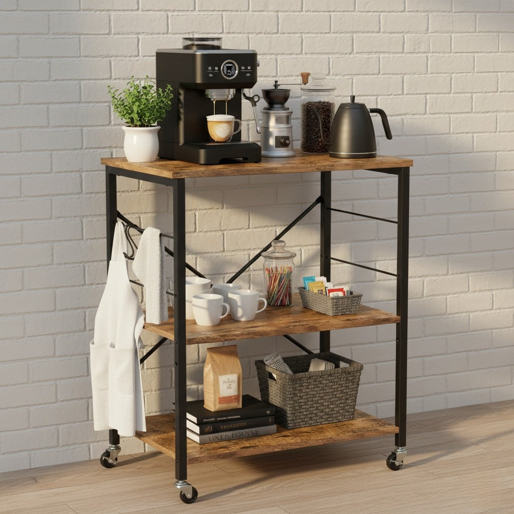 Carrito de Almacenamiento Multiusos de Tres Capas Ruedas Universales con Frenos Vintage