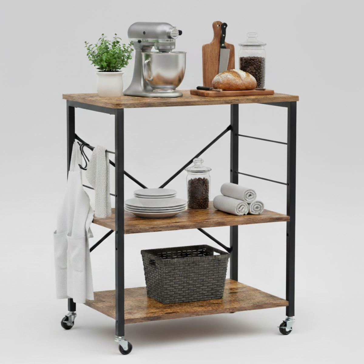 Carrito de Almacenamiento Multiusos de Tres Capas Ruedas Universales con Frenos Vintage