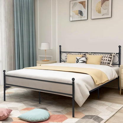 Marco de Cama de Metal Base de Cama Negro No Necesita Somier Almacenamiento Debajo de la Cama Fácil de Montar Queen 210.5 x 153.5cm