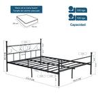 Marco de Cama de Metal Base de Cama Negro No Necesita Somier Almacenamiento Debajo de la Cama Fácil de Montar Queen 210.5 x 153.5cm