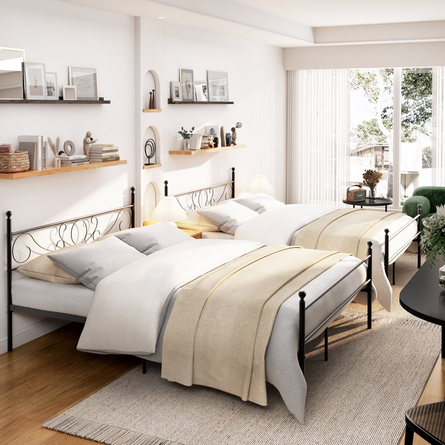 Marco de Cama de Metal Base de Cama Negro No Necesita Somier Almacenamiento Debajo de la Cama Fácil de Montar Queen 210.5 x 153.5cm