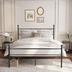 Marco de Cama de Metal Base de Cama Negro No Necesita Somier Almacenamiento Debajo de la Cama Fácil de Montar Queen 210.5 x 153.5cm