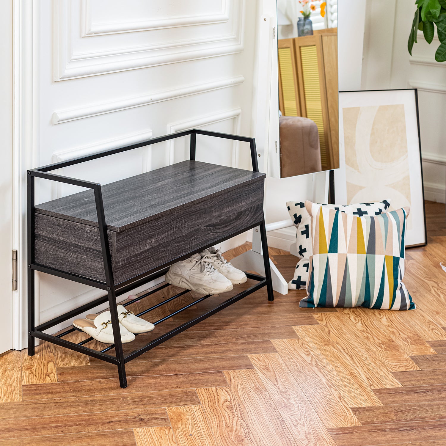 Banco Zapatero con Almacenamiento Ideal para Entrada y Sala de Estar Negro