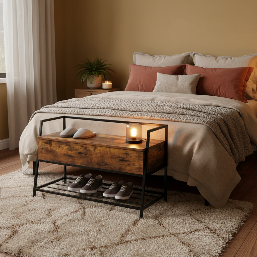 Banco Zapatero con Almacenaje, Adecuado para Entrada Sala de Estar Vintage