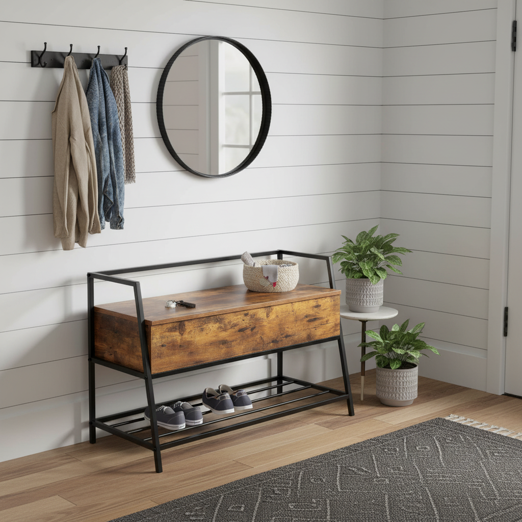 Banco Zapatero con Almacenaje, Adecuado para Entrada Sala de Estar Vintage