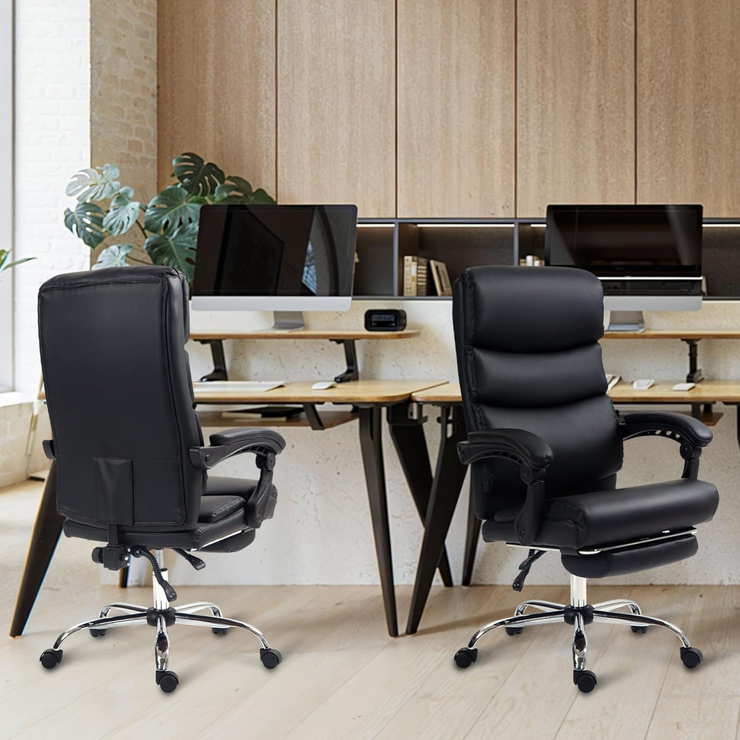 Silla de Oficina Ergonómica de Piel Sintética con Altura Ajustable y Inclinación Negro
