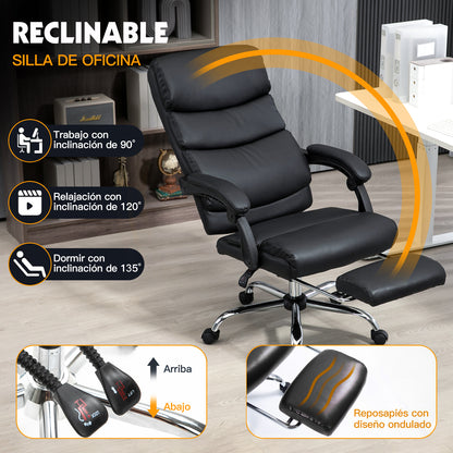 Silla de Oficina Ergonómica de Piel Sintética con Altura Ajustable y Inclinación Negro