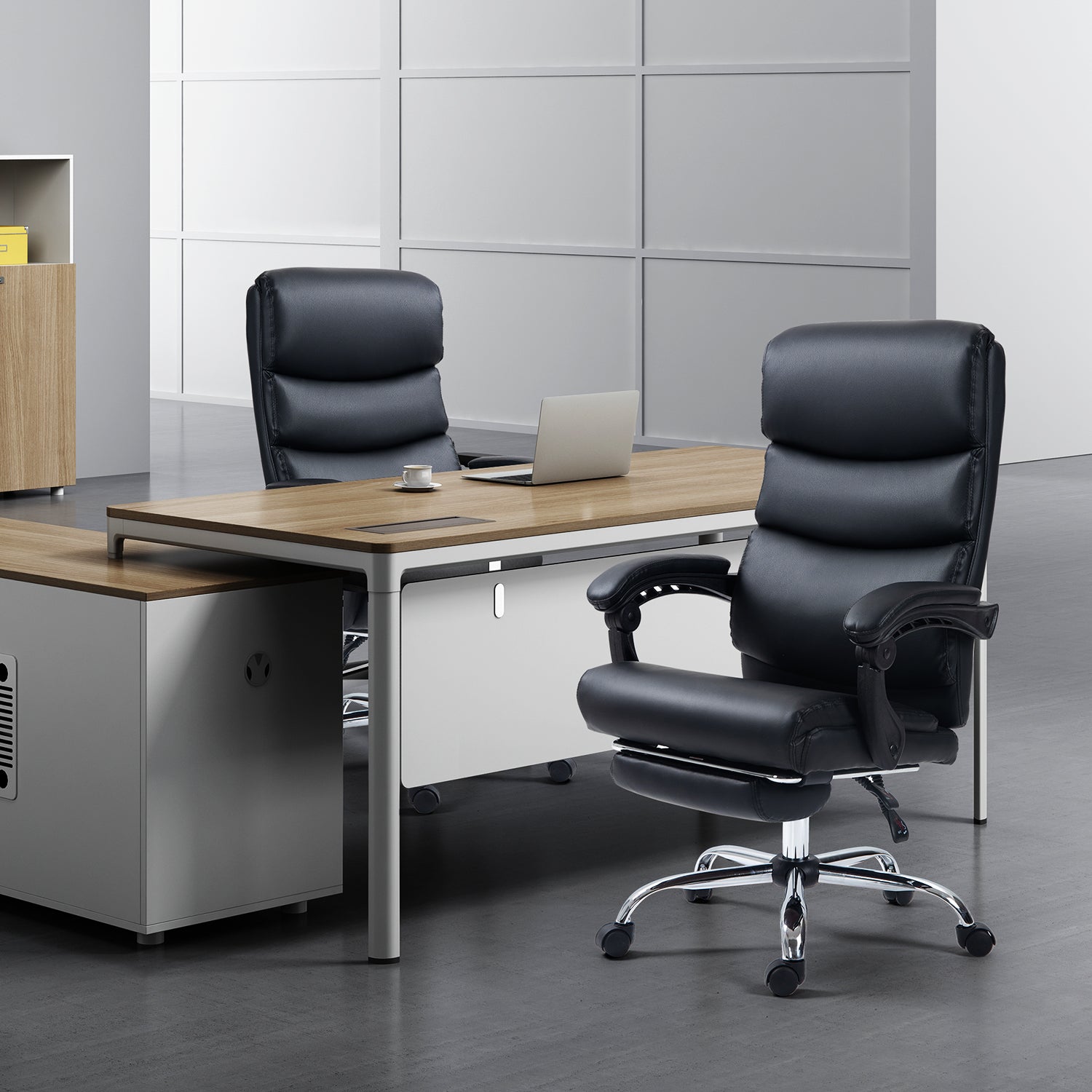 Silla de Oficina Ergonómica de Piel Sintética con Altura Ajustable y Inclinación Negro
