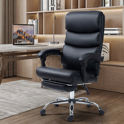 Silla de Oficina Ergonómica de Piel Sintética con Altura Ajustable y Inclinación Negro