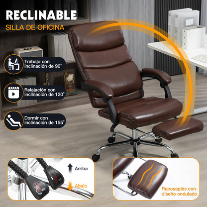 Silla de Oficina Ergonómica de Piel Sintética con Altura Ajustable y Inclinación Marrón