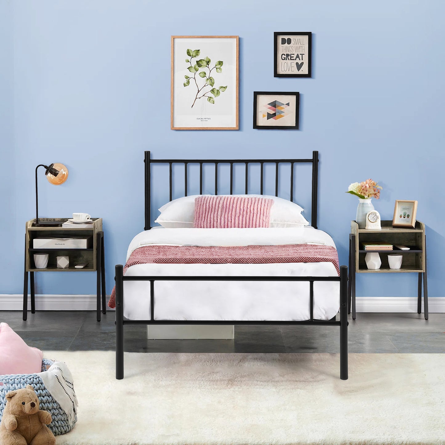 Cama Individual Moderna de Metal Sin Colchón 197 X 99 cm Negro