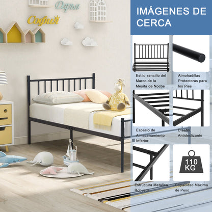 Cama Individual Moderna de Metal Sin Colchón 197 X 99 cm Negro