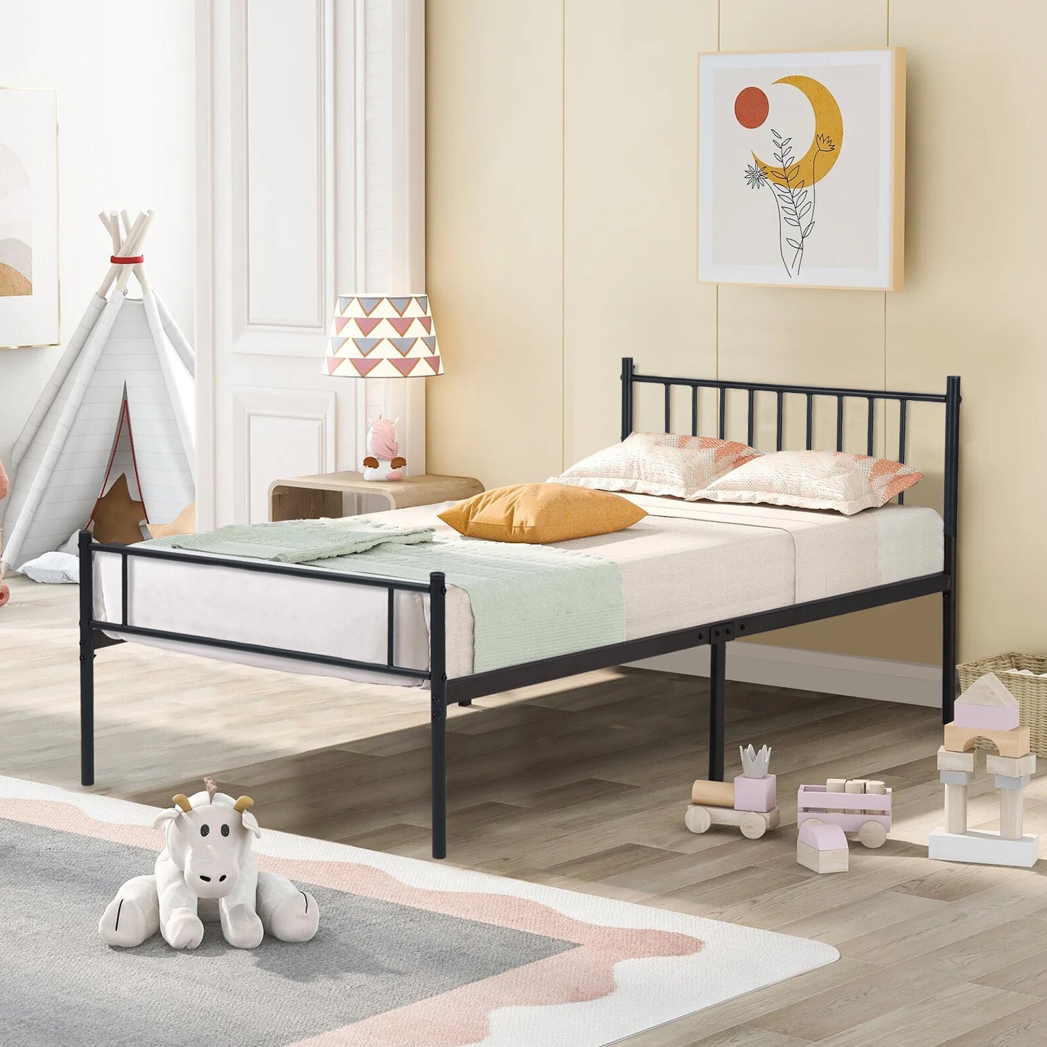 Cama Individual Moderna de Metal Sin Colchón 197 X 99 cm Negro