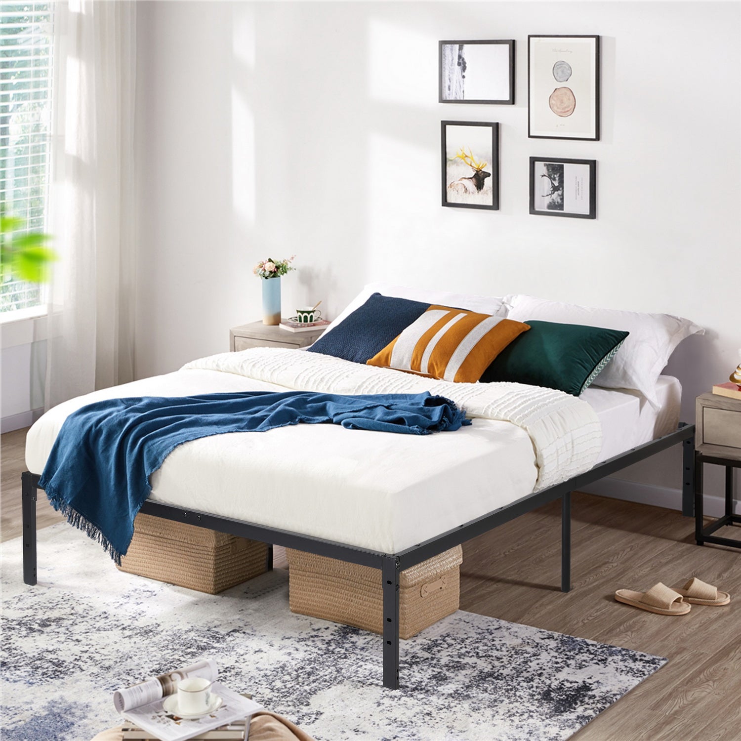 Cama de Matrimonio Fácil Montaje Somier de Metal Somier de Metal Sin Cabecero Somier Antideslizante 190 X 140 cm